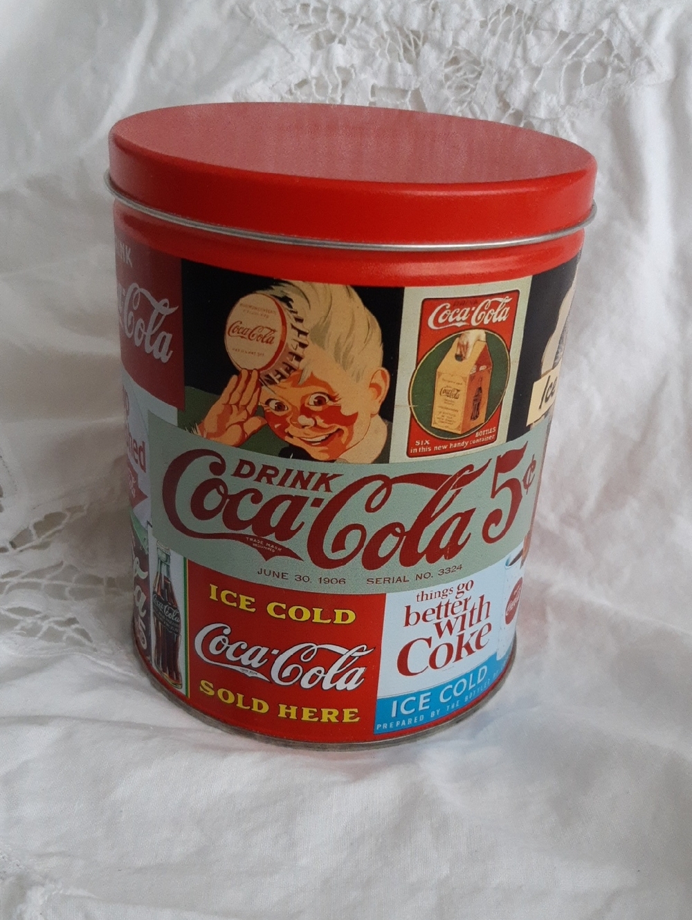 Coca-Cola Vintage Logo Red and Cream Tin Canister